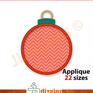 May include: Red and orange Christmas ornament applique with a chevron pattern. Applique is available in 22 sizes.