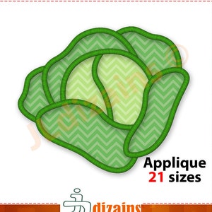 May include: Green applique embroidery design of a cabbage with a chevron pattern. Applique 21 sizes.