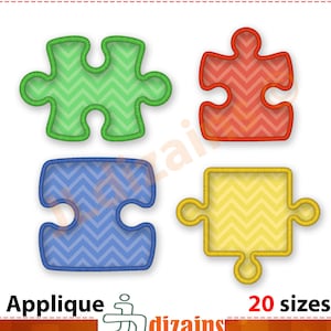 Puzzle Piece Applique Embroidery Design Set – 20 Sizes Included, Machine Embroidery design set. Puzzle embroidery designs.
