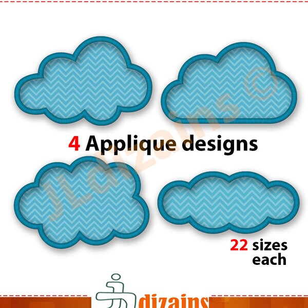 Wolke applique design set. Cloud-Stickerei-Design. Applique Design Wolke. Stickerei Applikation Wolke.