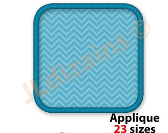 May include: A blue square applique with a chevron pattern. The applique has a thick blue border. Applique 23 sizes.