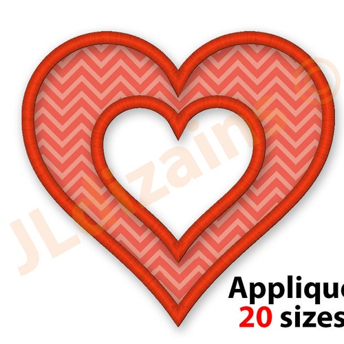 Heart Applique Embroidery Design. Heart Machine Embroidery Etsy