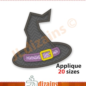Diseño del bordado de Applique del sombrero de Brujas. Diseños de bordado de sombrero de bruja. Diseños de bordado de Halloween.