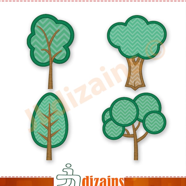 Conjunto de diseño de applique de árbol. Diseño del bordado de la máquina. Al menos 19 tamaños incluidos. Diseño del bordado del árbol.