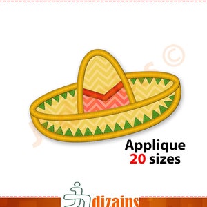 Disegno applique sombrero. Disegno del ricamo della macchina. 20 formati inclusi. Disegno Sombrero ricamo. Applique cappello messicano.