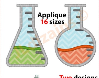 Beaker Applique Embroidery Designs, Science Theme (Digital Download). 16 sizes.