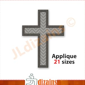 Christian Cross Applique Design, Machine Embroidery (Digital Download). 21 sizes.