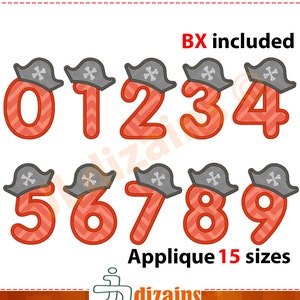 Numbers Applique Design. Birthday numbers embroidery. Pirate number applique design. Pirate embroidery. Machine embroidery design