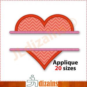 Split Heart Applique Embroidery Design. Machine embroidery design. 2.5 to 12 inches