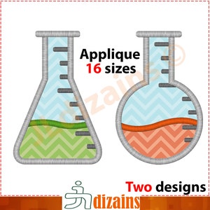 Beaker Applique Design Set. Beaker embroidery design. Science embroidery design. Applique science. Embroidery. Machine embroidery design