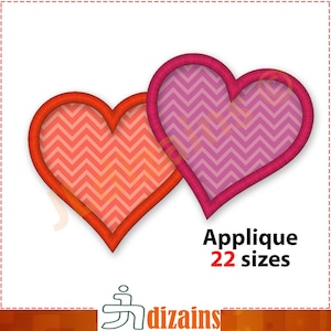 Hearts Applique Embroidery Design. Two hearts machine embroidery design. 22 different sizes included for multiple projects.