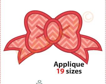 Girl Bow Applique Embroidery Design – Machine Embroidery Bow Pattern – Bow Applique Design with Multiple Sizes & Instant Download.