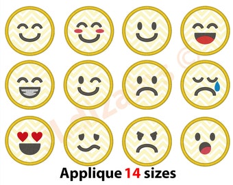 Emoji Applique Design Set. Emoji embroidery design set. Emoji embroidery. Emoticons applique. Smiley embroidery. Machine embroidery design