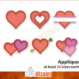 Herz Stickerei Applikation Design-Set. Aufgeteilte Herzapplikation. Pfeil-Herz-Stickerei. Herzapplikation. Valentinstag Stickerei Designs.