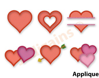 Heart Embroidery Applique Design Set. Split heart applique. Arrow heart embroidery. Heart applique. Valentines day embroidery designs.