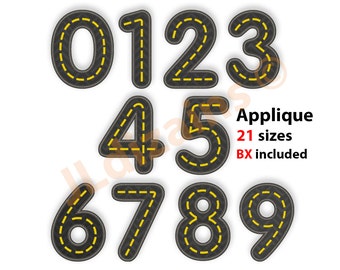 Road Applique Numbers. Road number embroidery. Birthday number applique. Number embroidery design. Road applique. Machine embroidery design