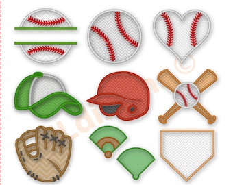 Baseball Applique Design Set. Baseball embroidery applique design. Baseball glove, ball, bat embroidery designs. Machine embroidery designs.