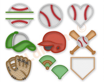 Baseball Applique Design Set. Baseball embroidery applique design. Baseball glove, ball, bat embroidery designs. Machine embroidery designs.