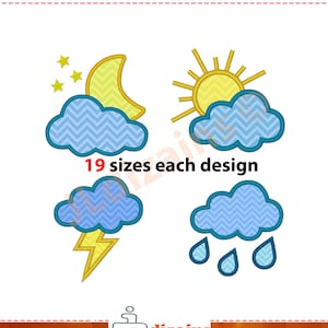 El tiempo tema de diseño de la aplicación SET. diseños de bordado - Descarga inmediata - por lo menos 19 tamaños. Nublados, lluvias, truenos