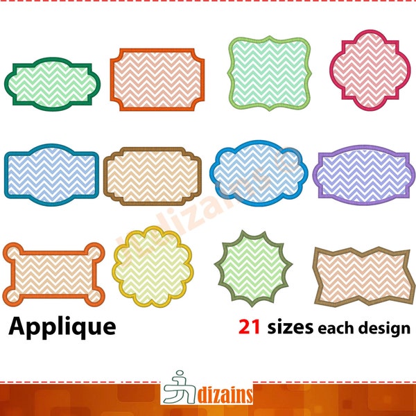 Encadrée applique ensemble de la conception. motif de broderie machine -Instant Download- 21 tailles chacun. design applique Frame