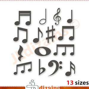 Music notes embroidery design bundle. 15 machine embroidery designs. Instant download.