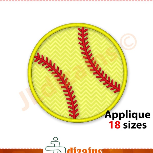 Softball Applique Design de broderie. Conception de broderie de softball. Applique de softball Broderie de ballon de sport Motif de broderie