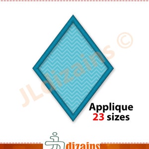 以下が含まれることがあります： ヘリンボーン柄の青いダイヤモンド型のアップリケ。アップリケ 23サイズ