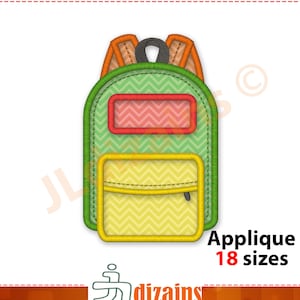 Backpack embroidery applique design. Bag embroidery design. Back to school embroidery applique design. Backpack machine embroidery design.
