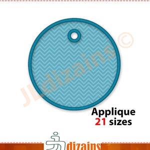 Round Tag Applique Embroidery Design. Machine embroidery design files. 2 - 12 inches. Instant Download.