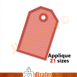 Gift tag Applique Embroidery Design. Price tag embroidery design. Machine embroidery design. 21 sizes