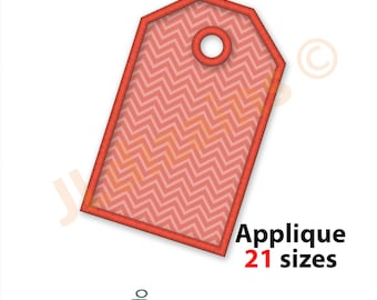 Gift tag Applique Embroidery Design. Price tag embroidery design. Machine embroidery design. 21 sizes