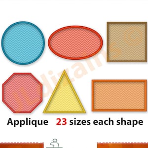 Basic Shape Applique Design Set. Circle applique, oval applique, square applique, rectangle applique embroidery. Machine embroidery designs.