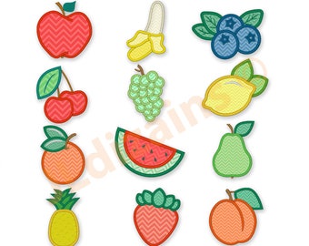 Fruit Applique Design Set. Fruit embroidery design set. Watermelon applique. Cherry applique. Apple applique. Pineapple applique. Embroidery