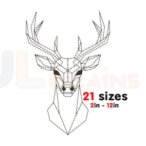 Geometric Deer Head Embroidery Design: Buck Silhouette Continuous Line Pattern for Machine Embroidery.