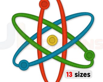 Atom Embroidery Design – Science Machine Embroidery design – Atomic symbol embroidery in 13 sizes. Instant Download.