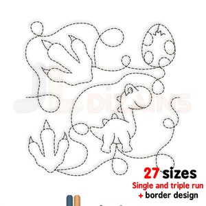 Projeto do bordado da máquina do bloco do quilt do dinossauro. Bordado de bloco de colcha de dinossauro. Bordado acolchoado de dinossauro.