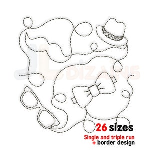 Fathers Day quilting embroidery design. Man items edge to edge embroidery design. Mustache quilting machine embroidery design. E2E