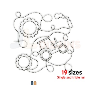 Motif de broderie machine tracteur patchwork bloc. Broderie de bloc de courtepointe de tracteur. Broderie matelassée à la ferme.