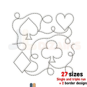 Abiti di carta quilting ricamo design. Carta semi trapunta ricamo a blocchi. Spade, club, cuore, disegno del ricamo della macchina