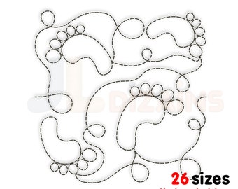Baby feet quilting embroidery design. Baby quilt block embroidery. Baby feet quilting embroidery. Machine embroidery design. E2E embroidery.