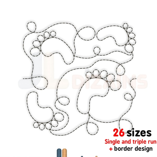 Baby feet quilting embroidery design. Baby quilt block embroidery. Baby feet quilting embroidery. Machine embroidery design. E2E embroidery.