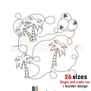 Palm tree quilting embroidery design. Palm quilt block embroidery. Palm tree quilt machine embroidery design. Edge to edge quilting design.