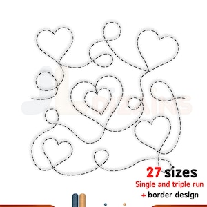Heart Quilting Embroidery Design. Machine embroidery quilt block design with hearts. Border design also included. 27 sizes. E2E design.