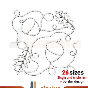 Acorn quilting machine embroidery design. Acorn quilt block embroidery. Oak quilting embroidery pattern. Machine embroidery design. E2E