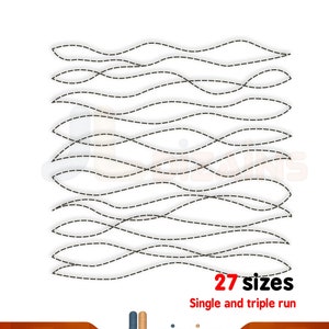 Zufällige Linien Quilt Stickmuster. Wellenlinien Quilt Block Design für Computer Stickmaschinen - in 27 Größen.