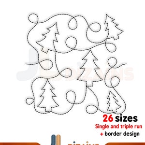 Christmas Tree quilt block machine embroidery design. Christmas quilt block continuous run embroidery design.  Machine embroidery designs.