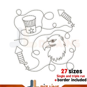 4th July quilt block machine embroidery design. Independence day quilt block embroidery. 4 July quilt block machine embroidery design. E2E