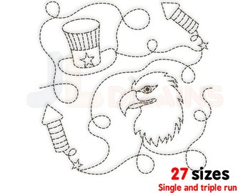 4th July quilt block machine embroidery design. Independence day quilt block embroidery. 4 July quilt block machine embroidery design. E2E