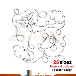 Airplane quilting machine embroidery design. Aiplane quilt block embroidery. Plane quilting embroidery pattern. Machine embroidery design.