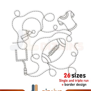 Football quilt block machine embroidery design. Football quilting block embroidery. Sports quilt block embroidery. Machine embroidery design